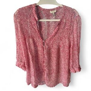 Joie Raspberry Pink and White Sheer Blouse